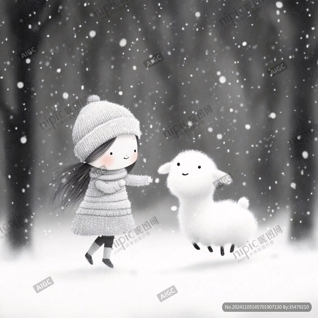 大雪女孩插画