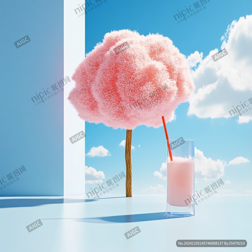 超现实极简主义粉红色树