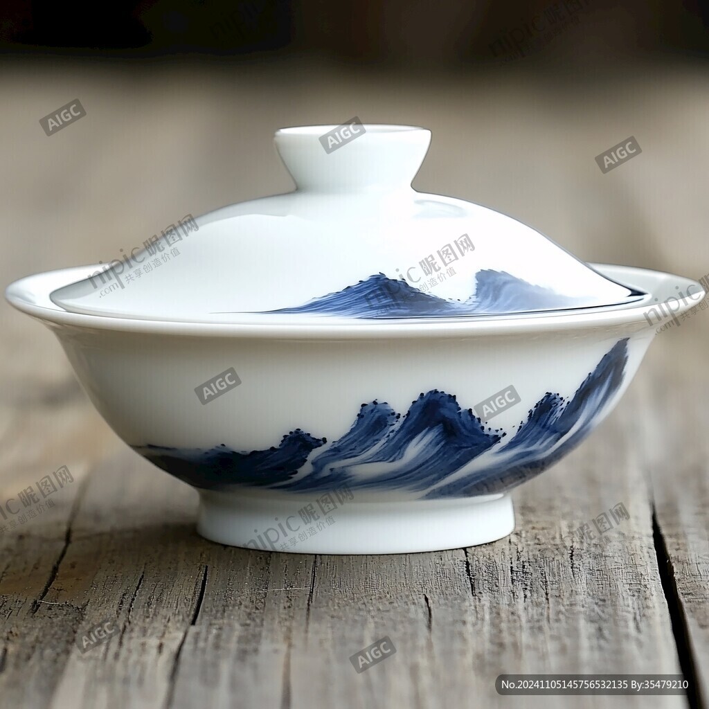 蓝料盖碗