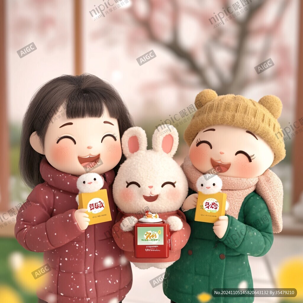 中国风娃娃拜年插画