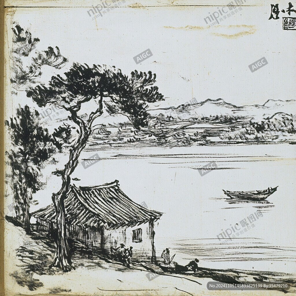 老滇池景点插画手绘