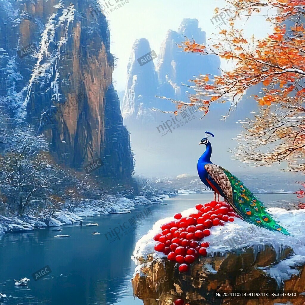 孔雀山水装饰画