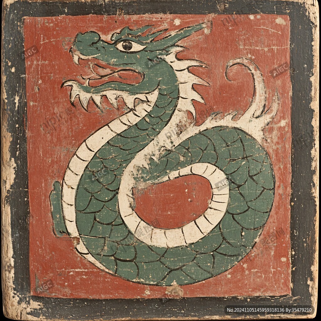 蓝底红彩龙纹