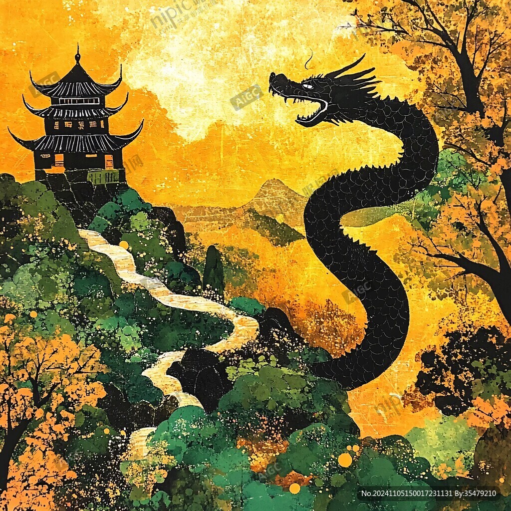 鳄渡秋风地标插画