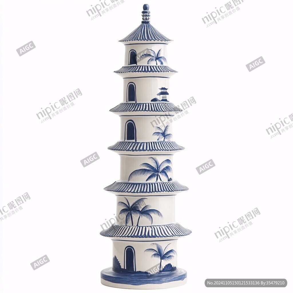 国潮六和塔手绘插画