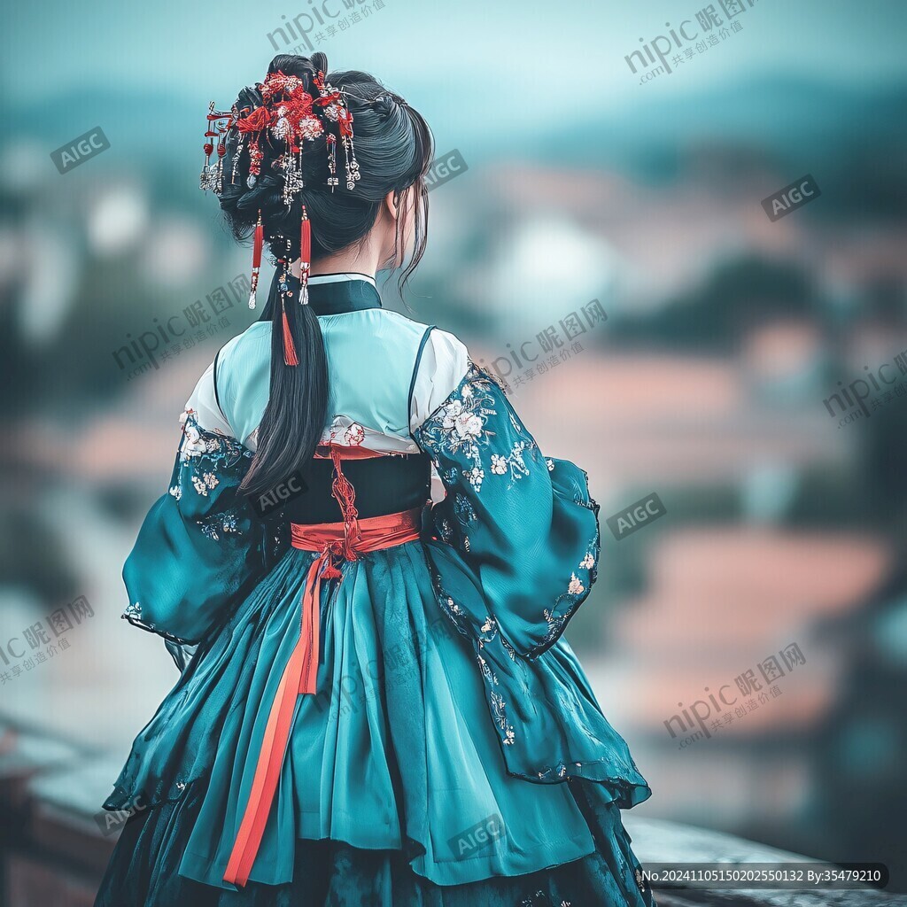 穿韩服的女孩背影