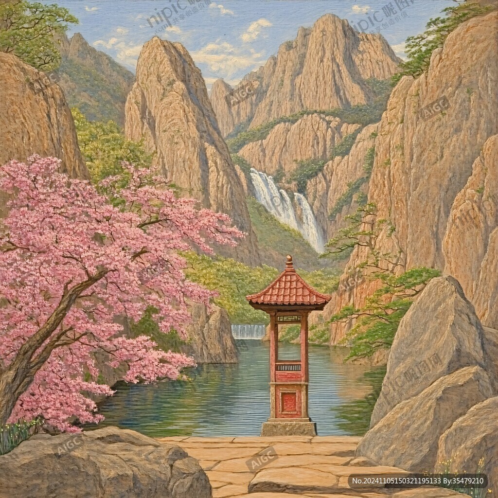 迎客松油画