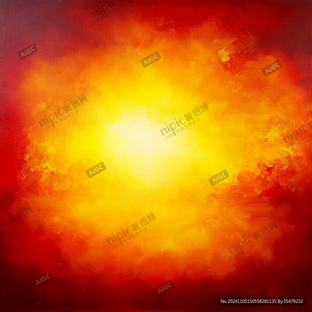 火红抽象油画