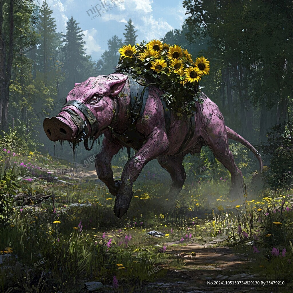 拿花的小猪