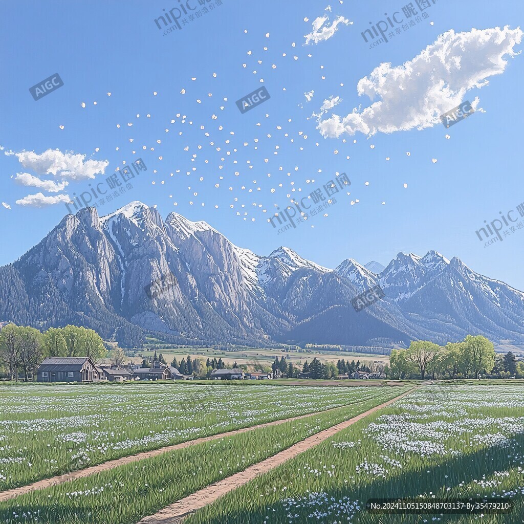 蓝天白云山脉草地背景