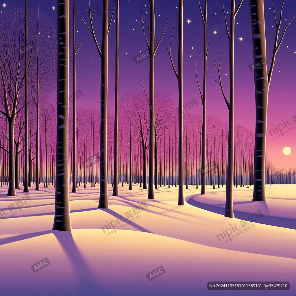 冬天森林夕阳雪景