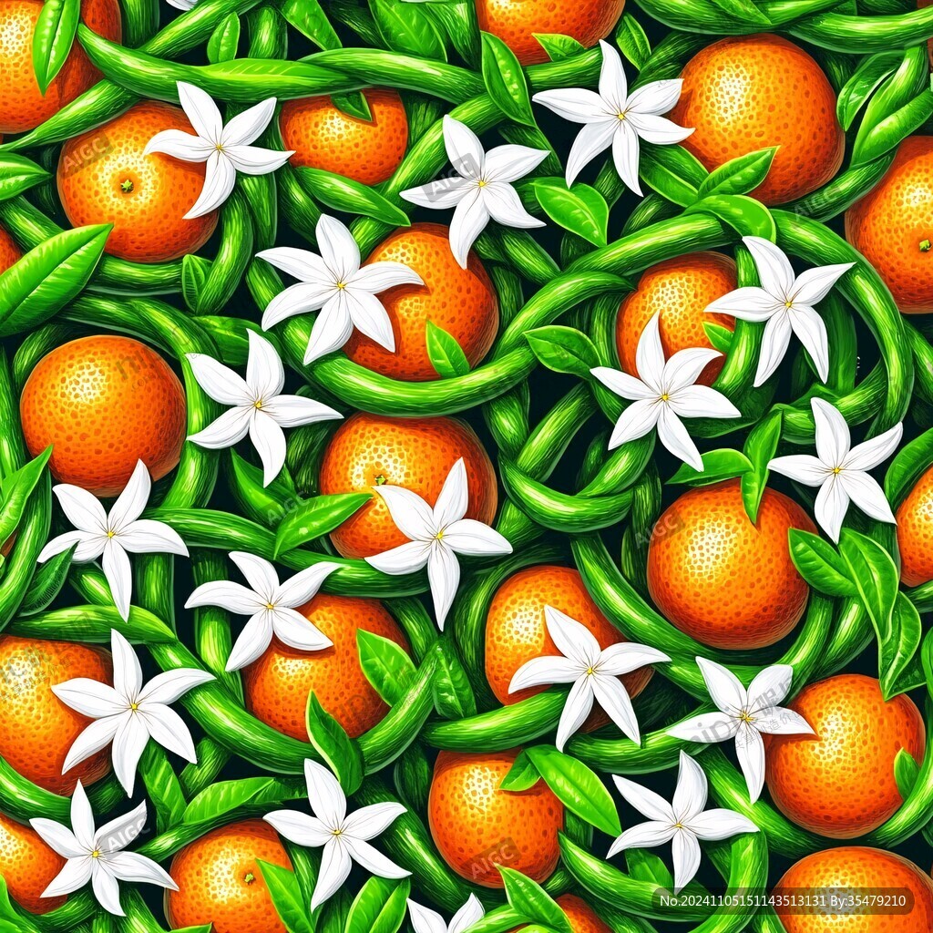 手绘橘子花