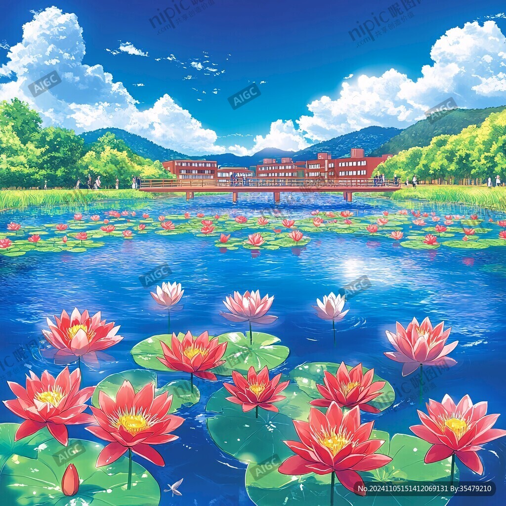 荷花池插画