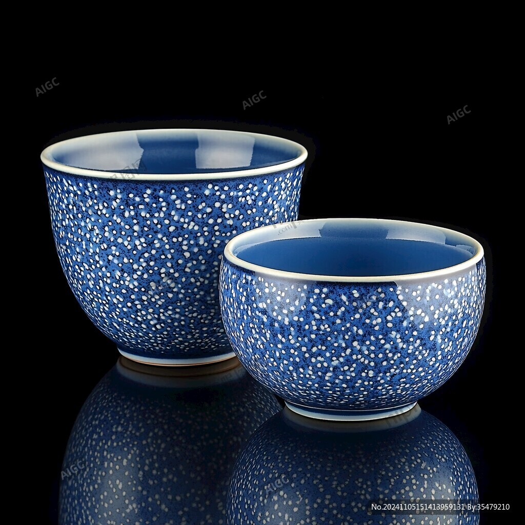 蓝色冰裂纹茶杯