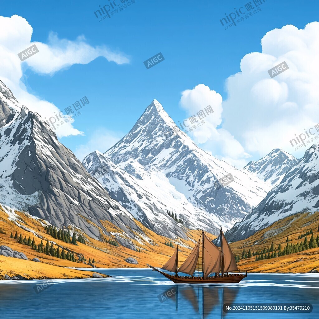 山水行舟插画