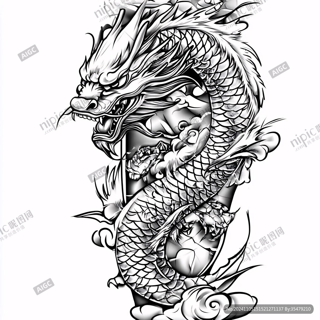 白描手绘龙