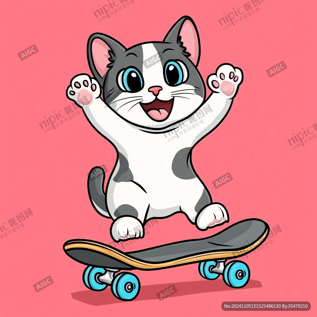 小猫卡通滑板运动
