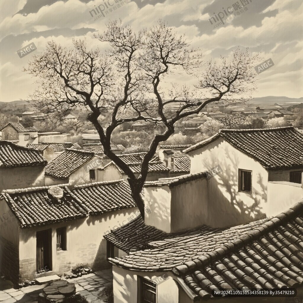 皖南民居油画