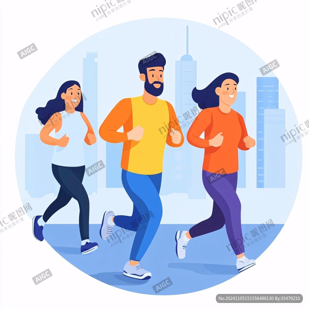 健身晨跑人物插画