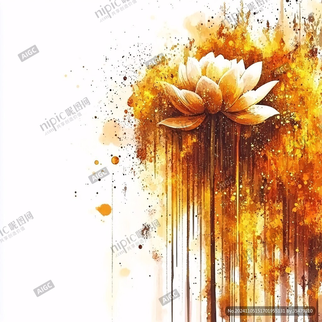 金色绽放荷花壁画