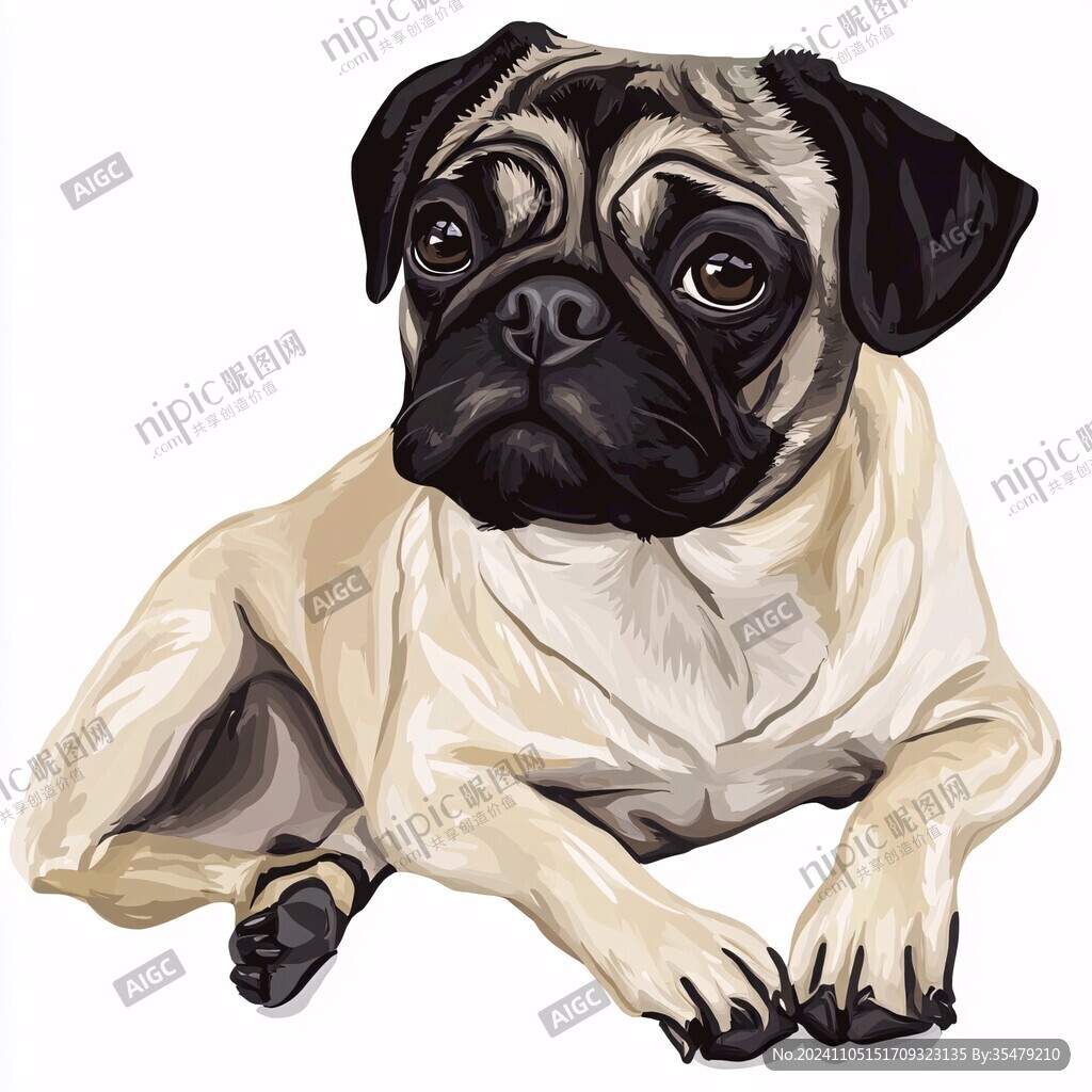 手绘八哥犬
