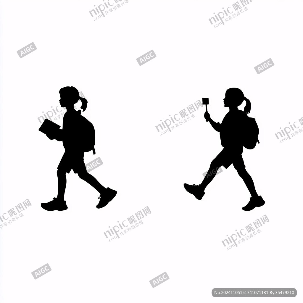 小朋友奔跑剪影