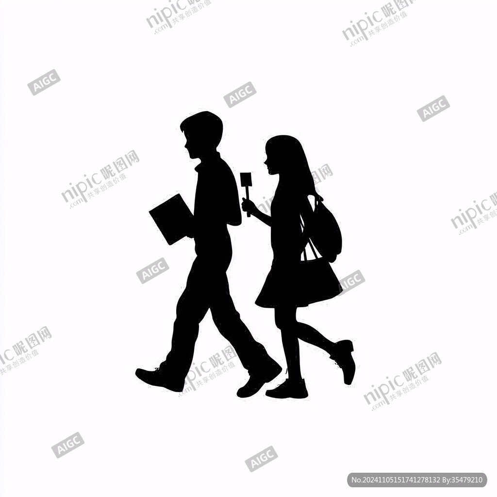男女行走背影