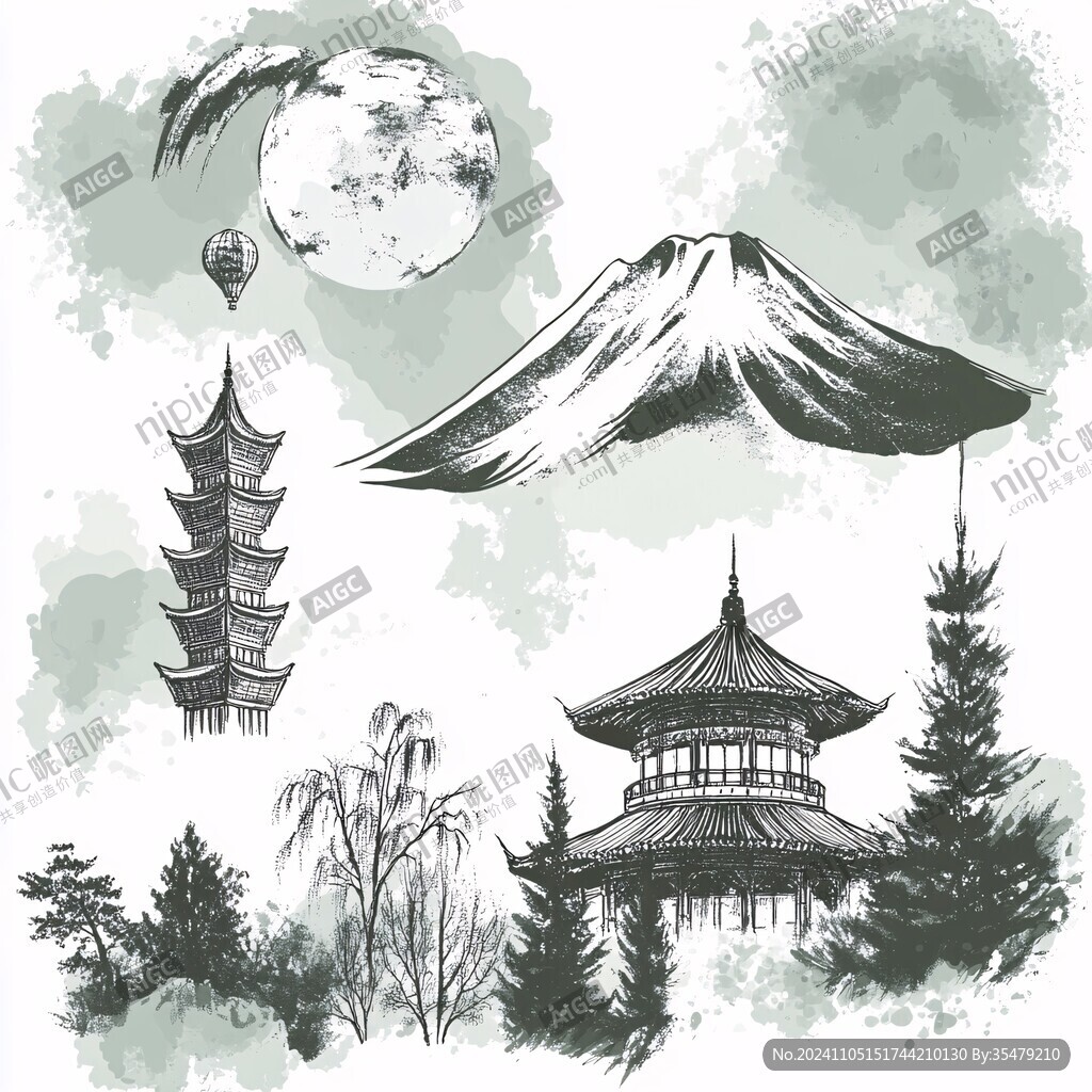 手绘日本水墨日本