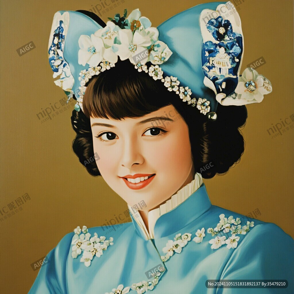 无框画民国美女