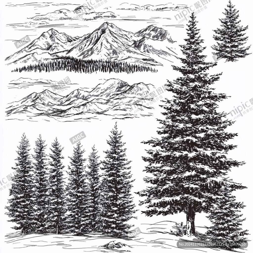 雪松手绘