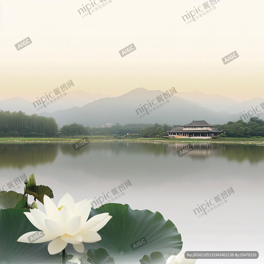 禅意山水荷花