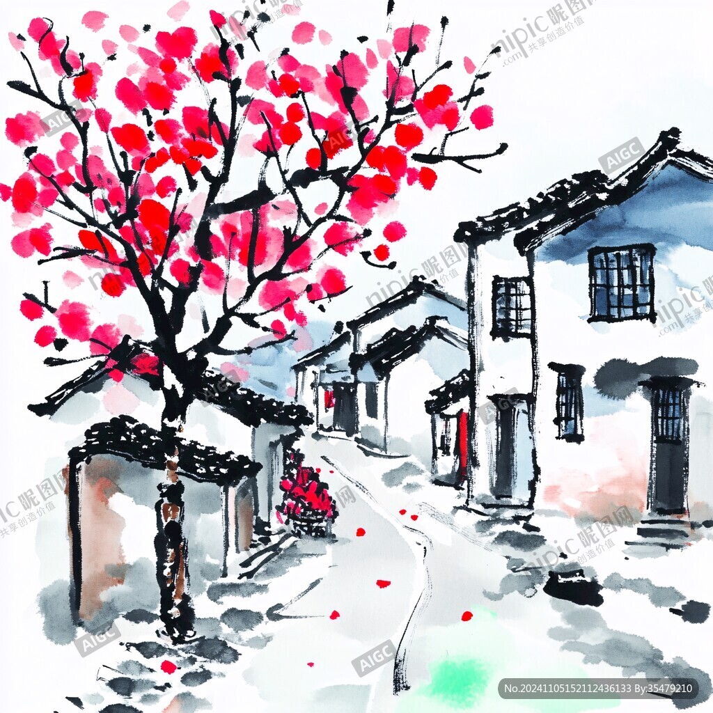 江南小镇水彩