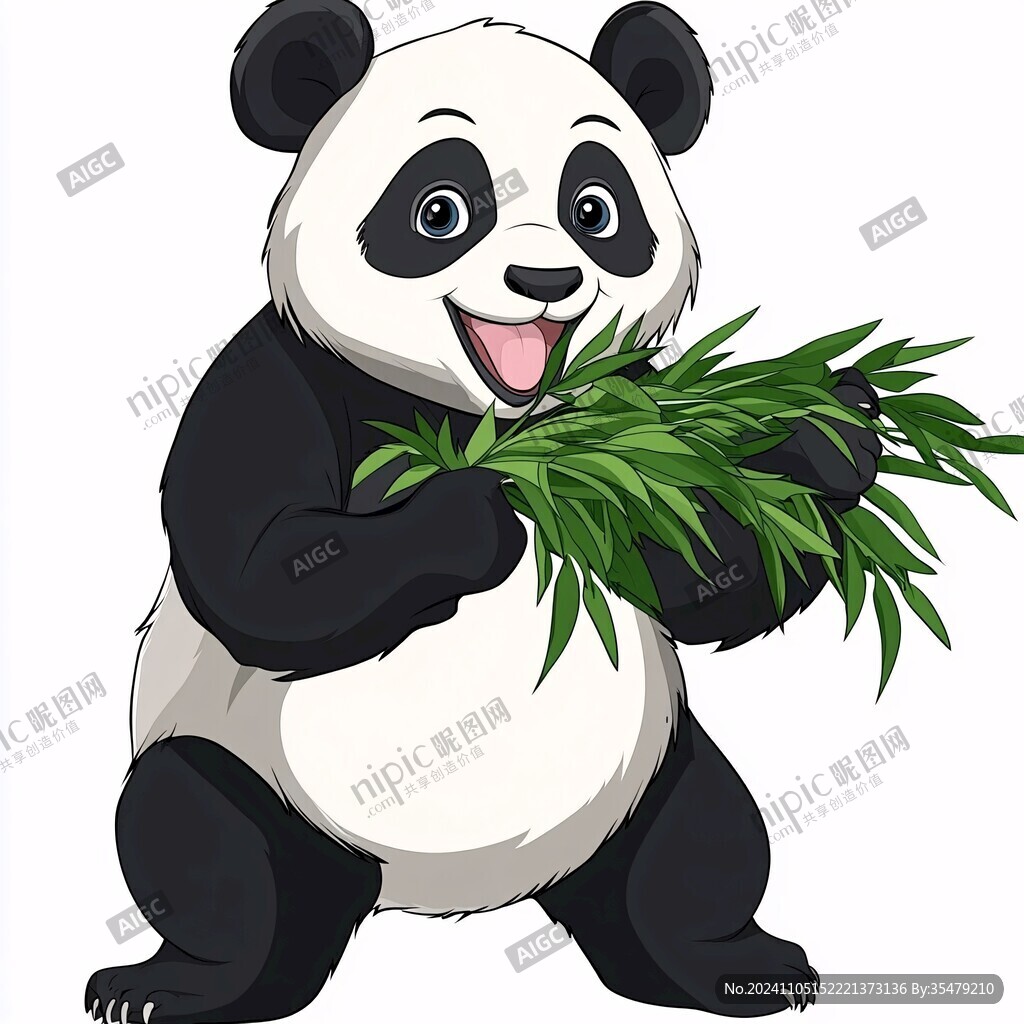 卡通大熊猫吃竹子