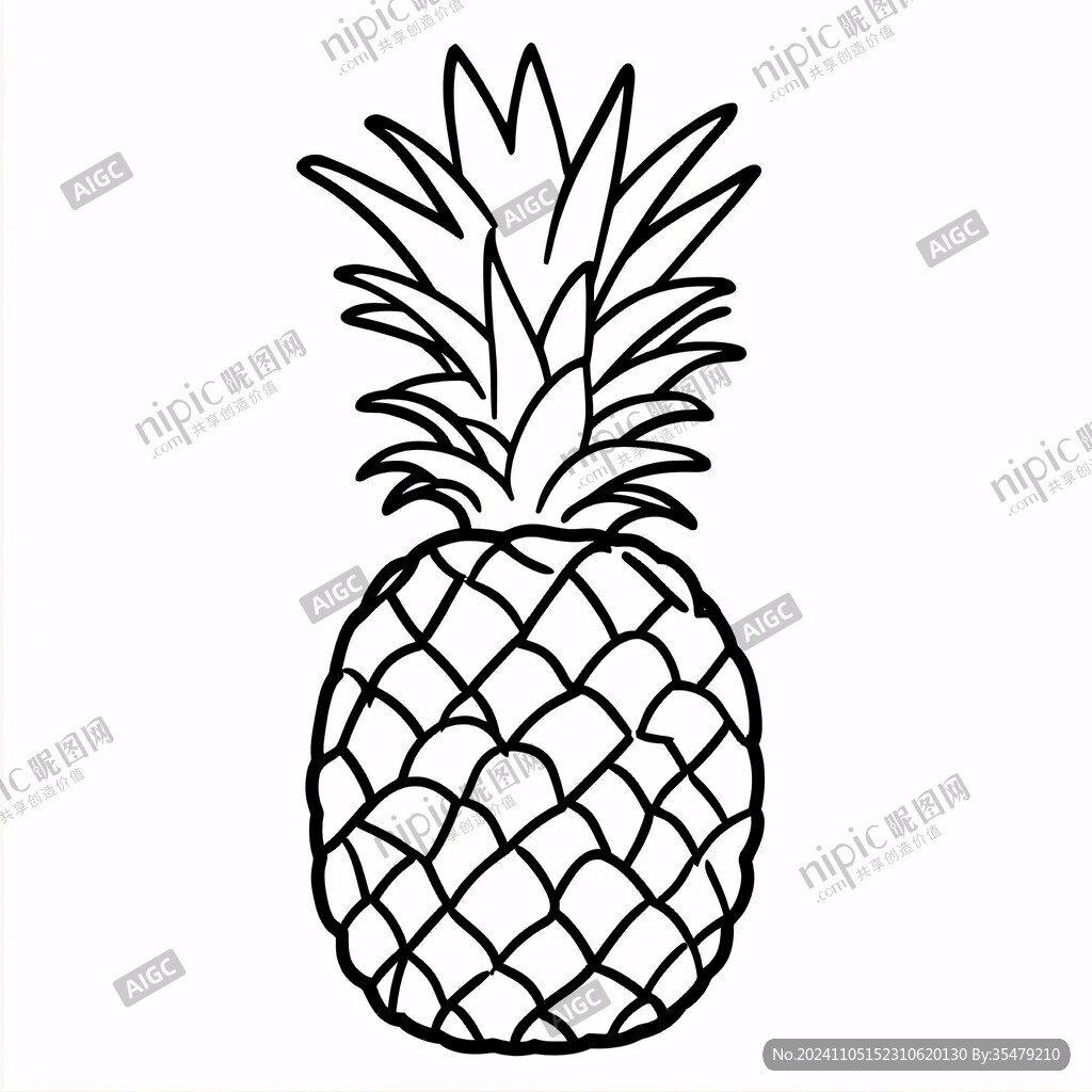 菠萝剪影线描水果