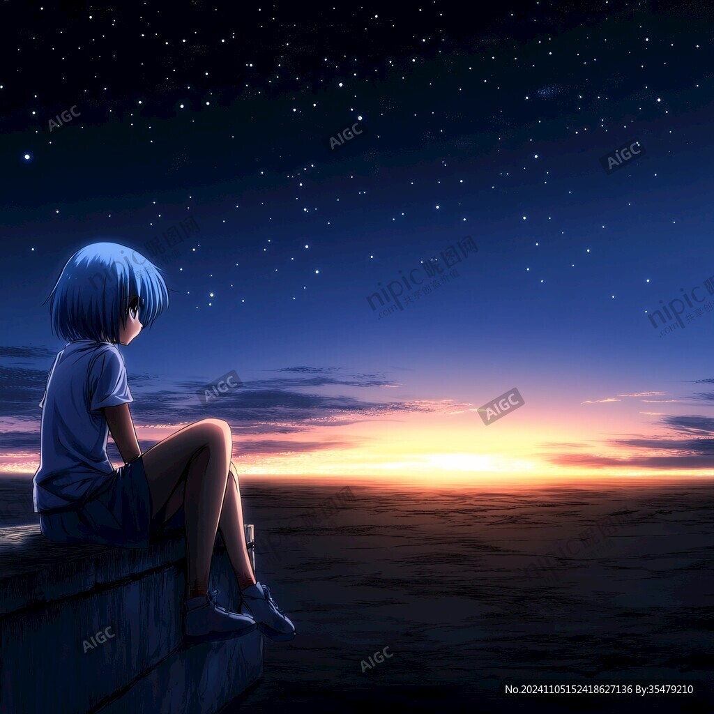 星空下的少女