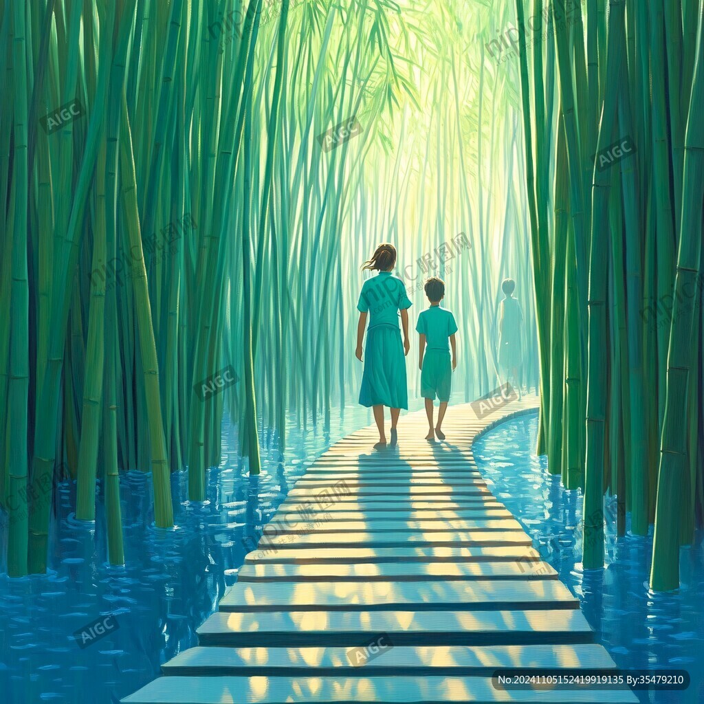 竹林风景行人