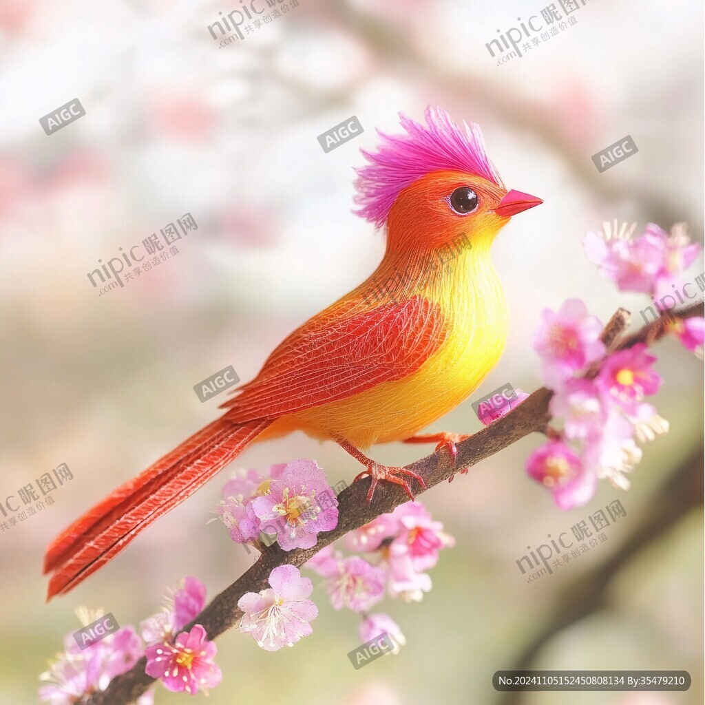 红色花鸟图