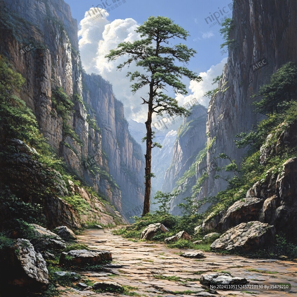 迎客松油画