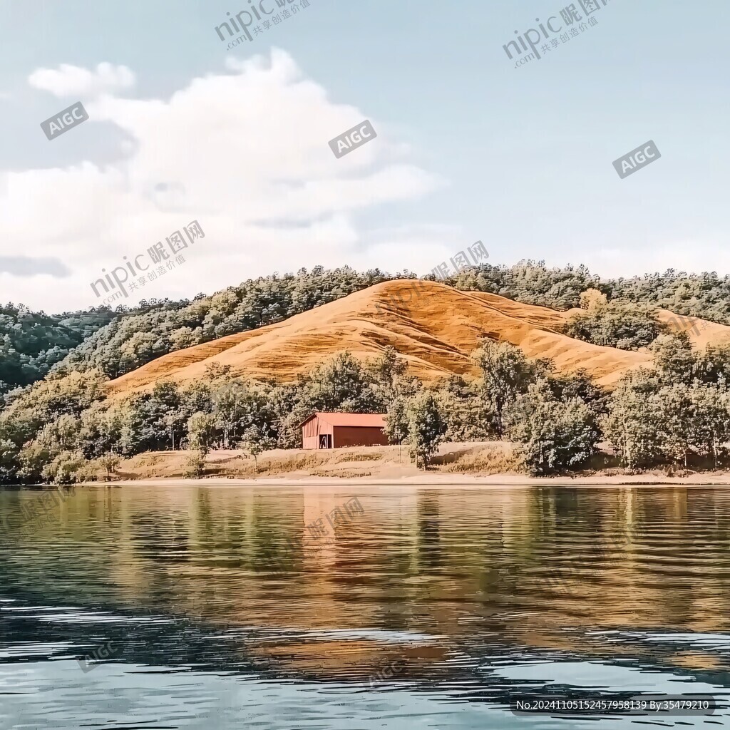 湖泊湖面水岸山林山居