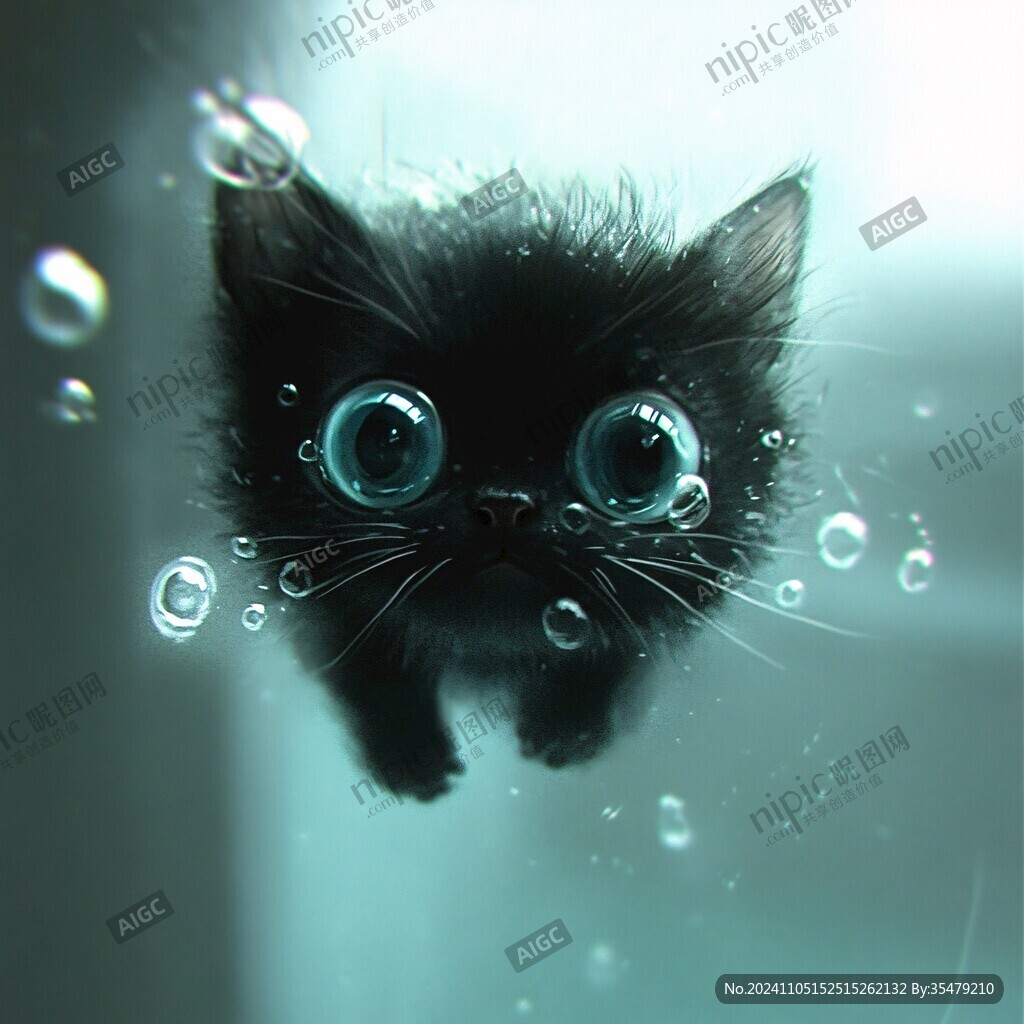 手绘大眼萌猫咪装饰画