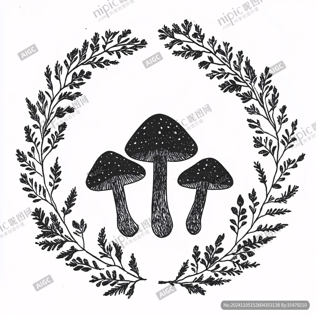 手绘菌菇简洁风格插画