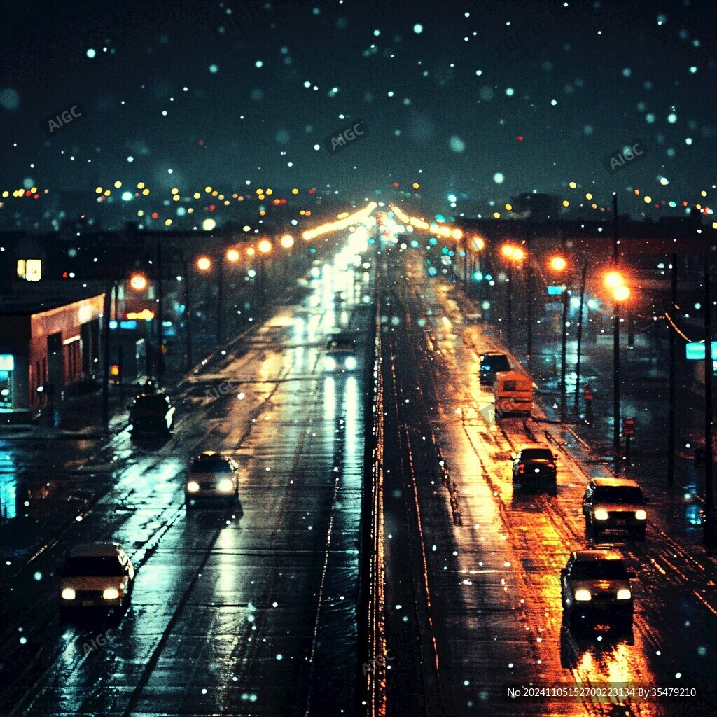 城市夜景雪景