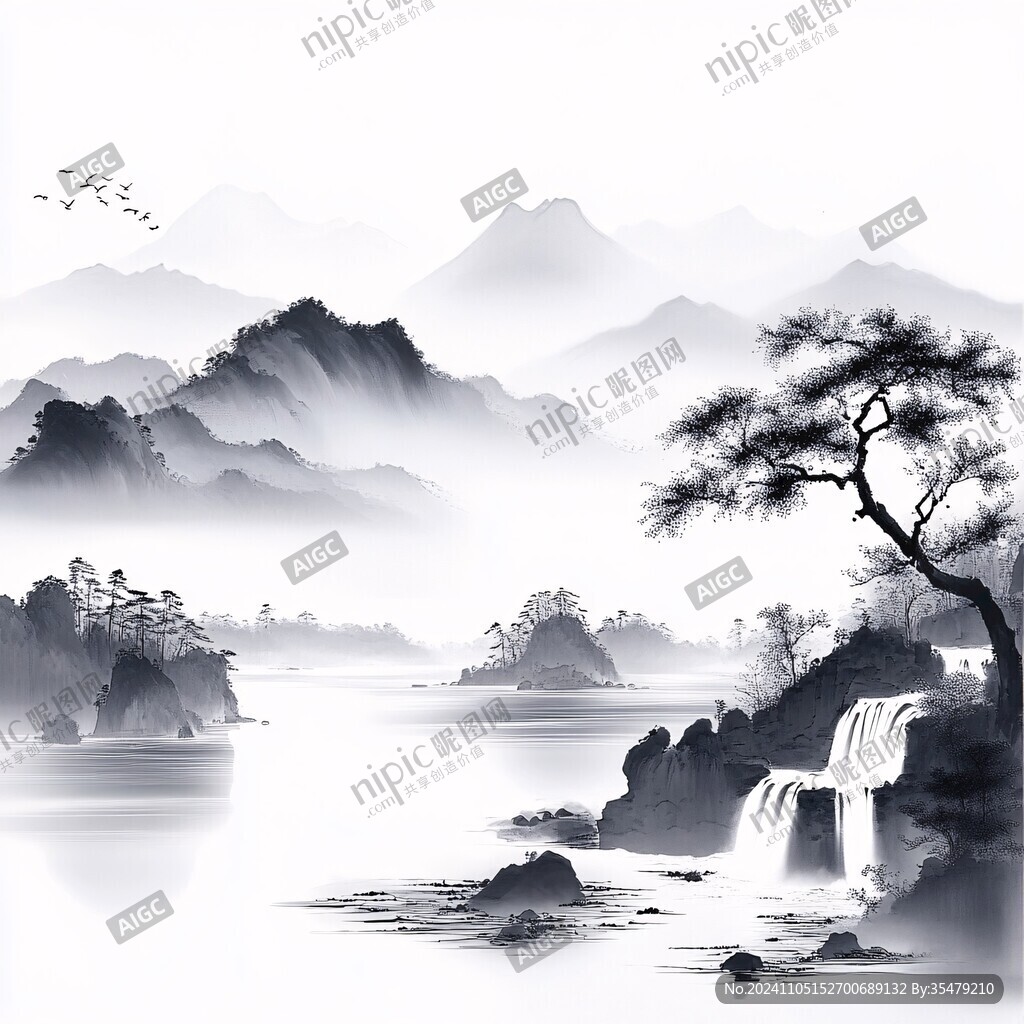 迎客松水墨山川