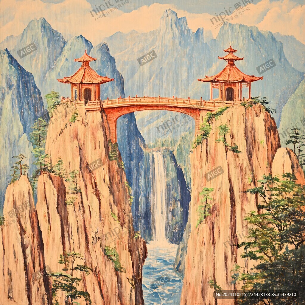 迎客松油画