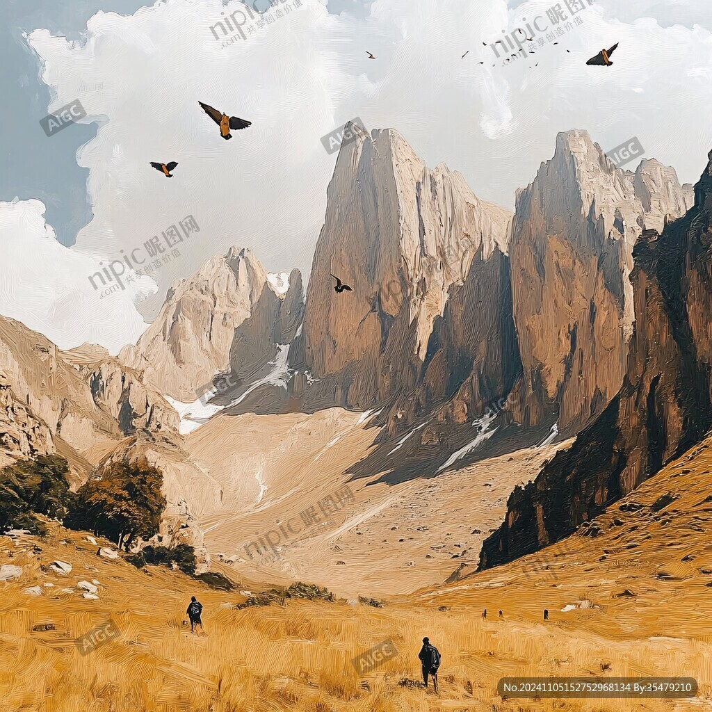 壁画电脑画山脉高山