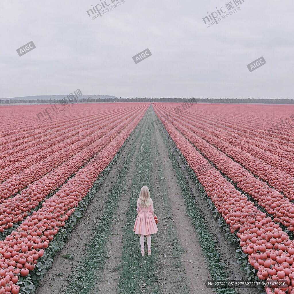 花海里的红衣女子