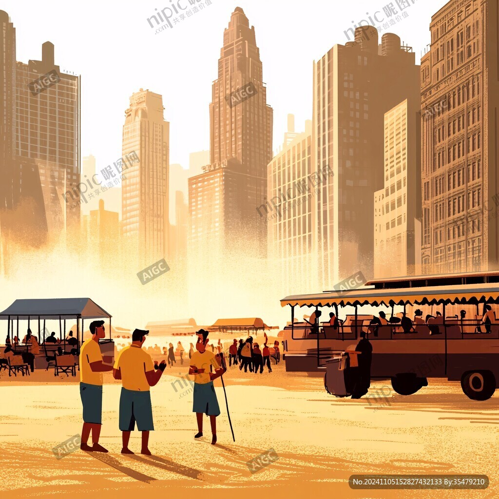 底特律插画科技旅游