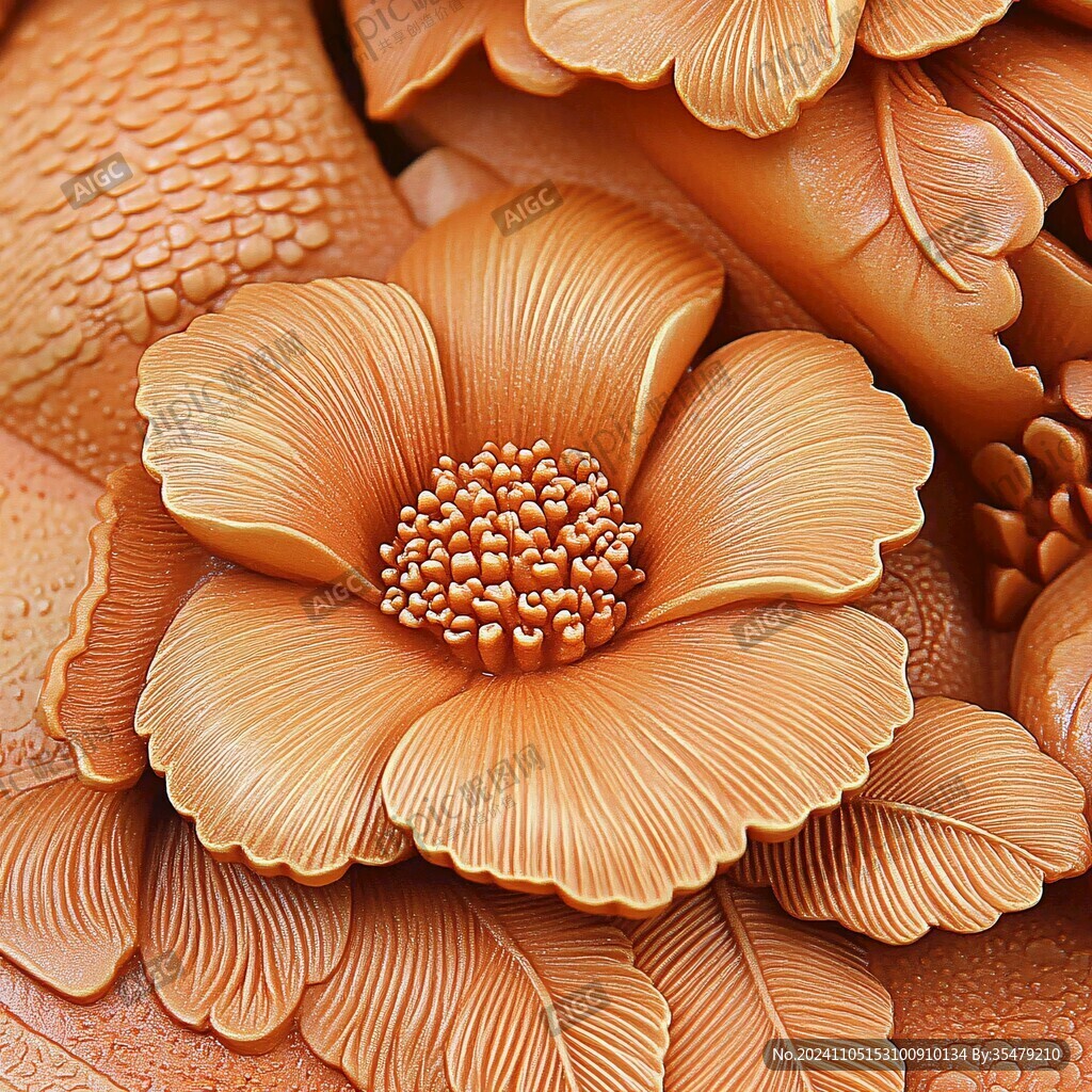 3d浮雕金属牡丹花