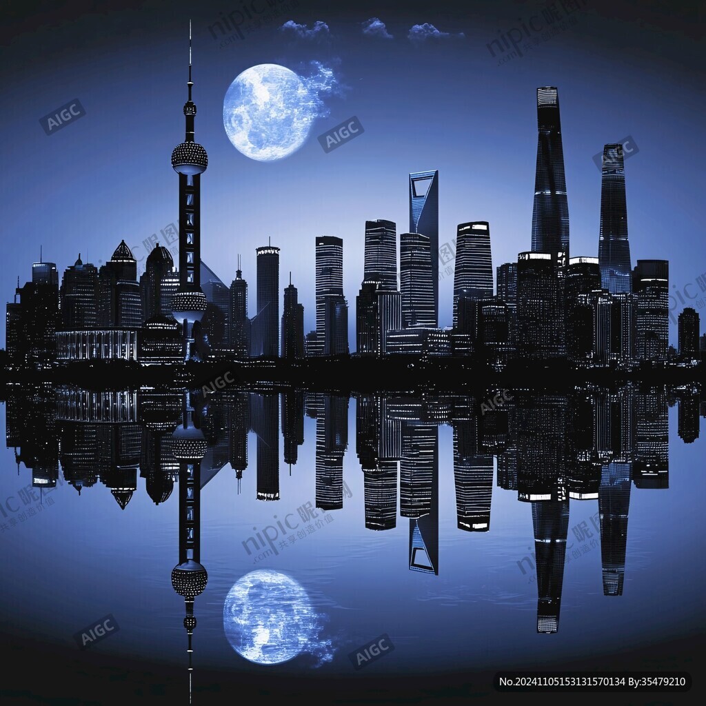陆家嘴圆月夜景