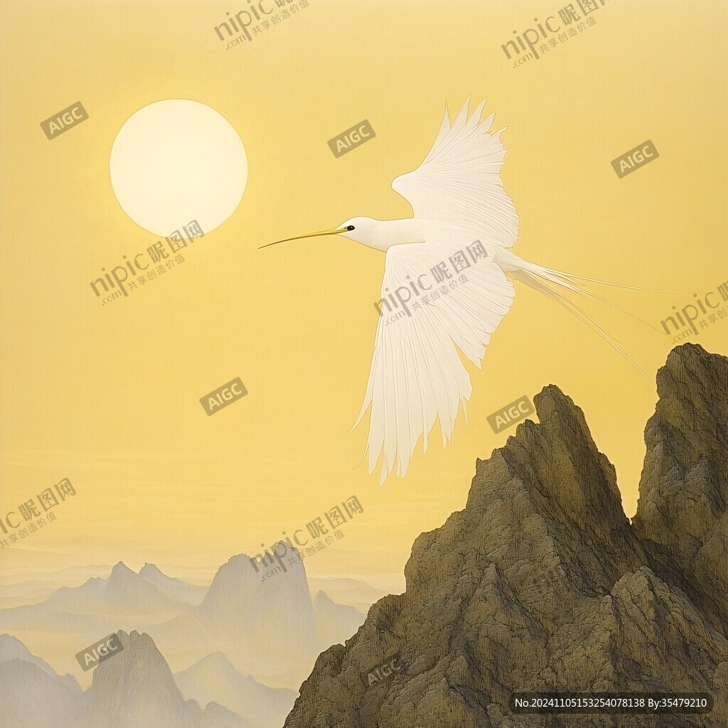 旭日东升仙鹤插画